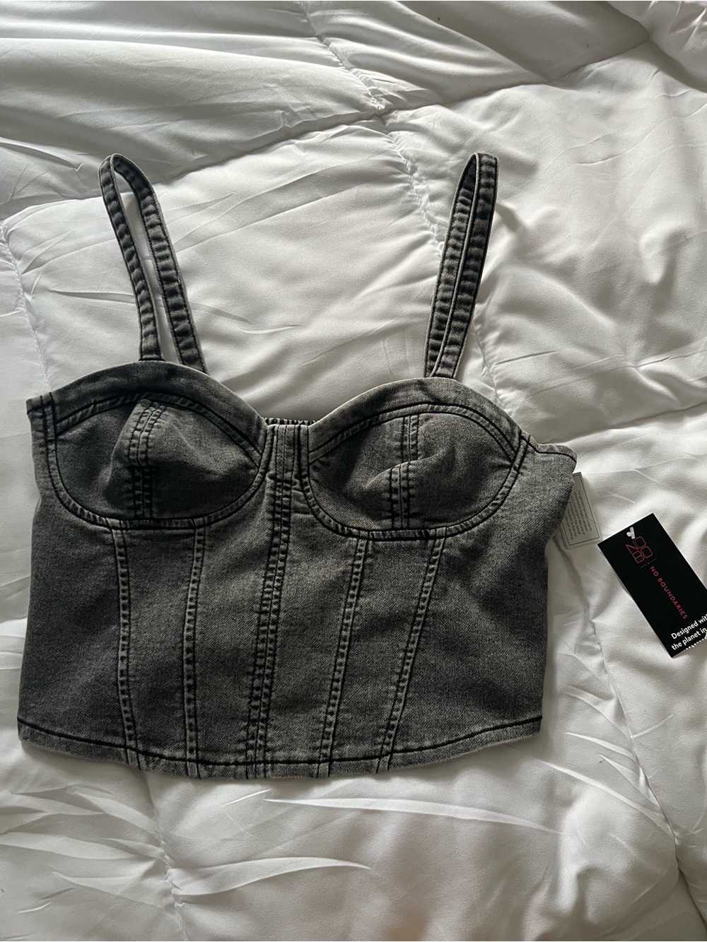 NWT Cotton On Gray Denim Corset Crop Top Size M